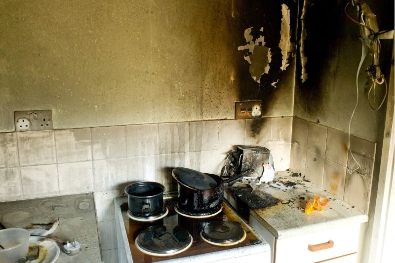 Aftermath of kitchen after a fire