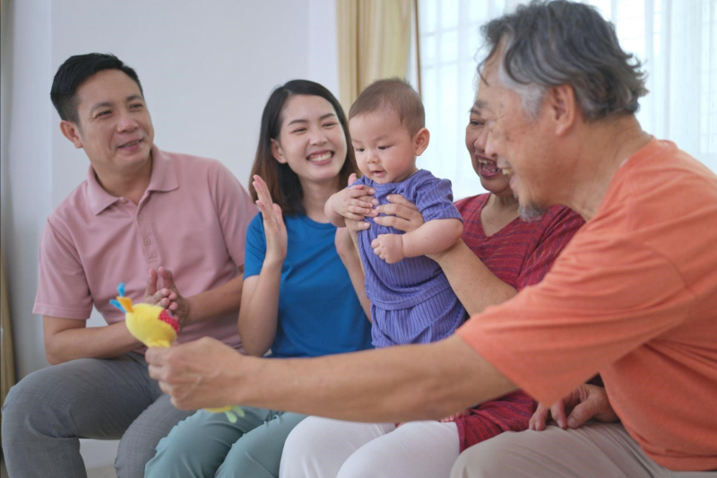 happy intergenerational asian family